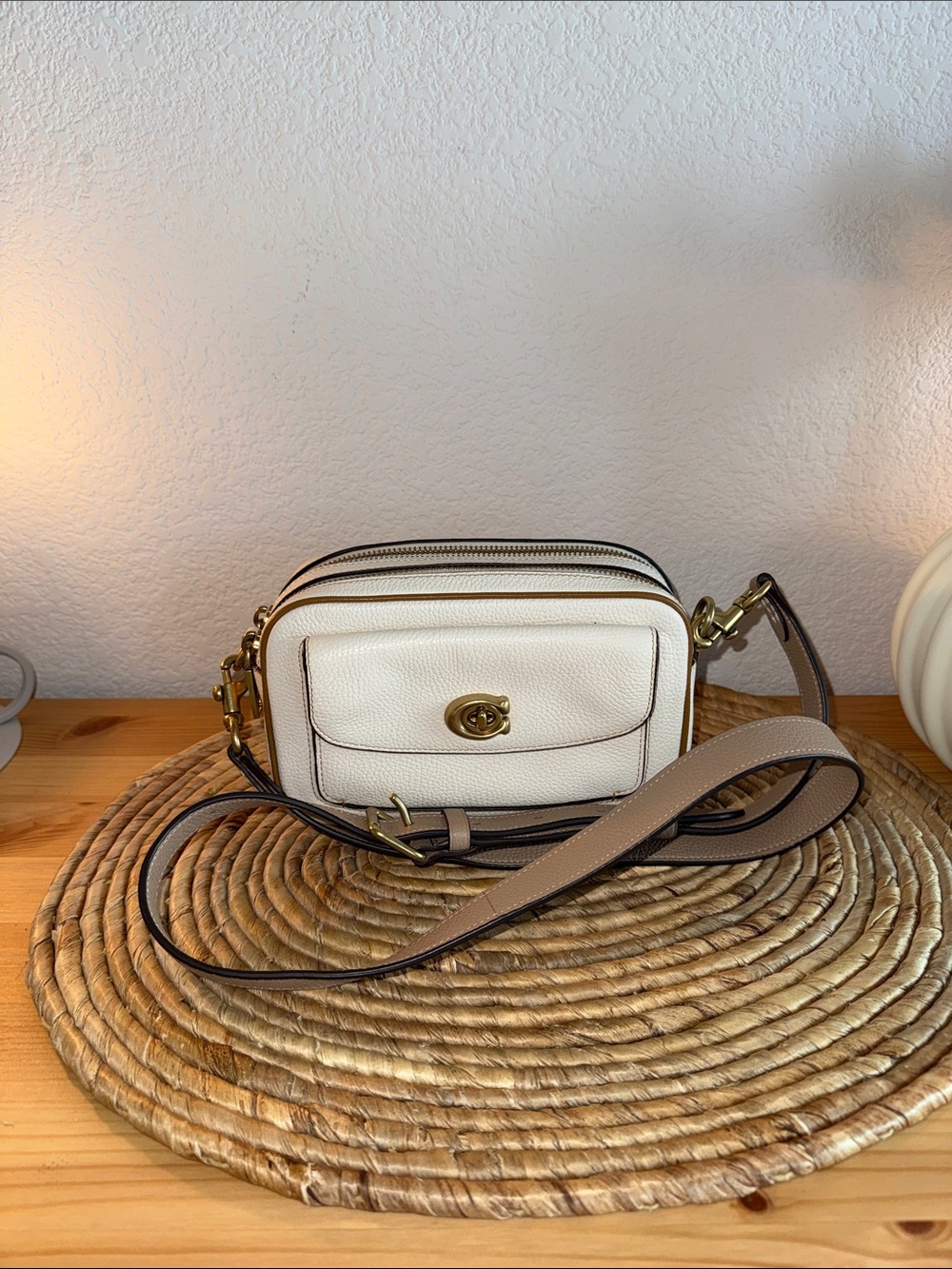 Coach Cream Pebbled Leather Crossbody with Gold Hardware - Picture 11 of 13